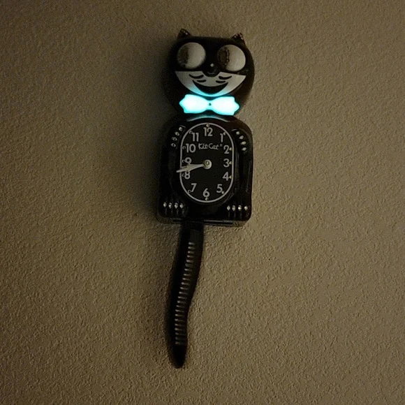 Jeweled Kit-Cat Klock with GLOW IN THE DARK BOWTIE & two tails RARE CLOCK